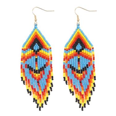 Imagem de SHINUS BOHO Brincos pendentes de borla Zulu para mulheres, contas longas boêmias feitas à mão com franja, brincos de baile, joias modernas., Vidro, Sem pedra preciosa