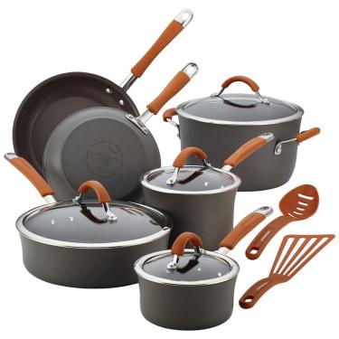 Imagem de Conjunto de Panelas e Frigideiras Antiaderentes em Alumínio, 12 Peças, Rachael Ray, Cinza