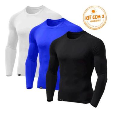 Imagem de Kit Com 3 Camisetas Masculinas Térmica Com Proteção Uv - Slim Fitness,