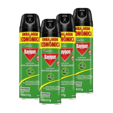 Imagem de Kit 4 Inseticida Aerossol Baygon Ação Total 360ml