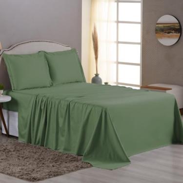 Imagem de Jogo de Cama 1000 Fios Algodão Egípcio Toque Gelado, Solteiro/Casal/Queen/King, Fronhas com Aba (Verde Guardião, Casal 4 Peças)
