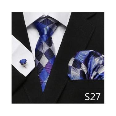 Imagem de Conjunto de Abotoaduras e Gravata Xadrez Vermelha para Homens - Ideal 