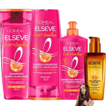Imagem de Kit Elseve Novo Liso dos Sonhos Óleo Extraordinário AHA Queratina Crem