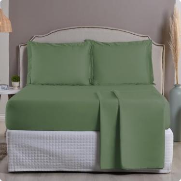 Imagem de Jogo de Cama 1000 Fios Algodão Egípcio Toque Gelado, Solteiro/Casal/Queen/King, Fronhas com Aba (Verde Guardião, Queen 3 Peças)