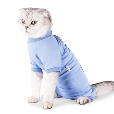Imagem de pangdi Terno de recuperação de gatos, macacão para gatos após cirurgia, terno neutro para gatos machos, design de manga de quatro pernas, azul, P