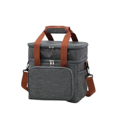 Imagem de Bolsa Térmica Dupla Camada, Almoço Portátil, com Alça Marrom, Compartimentos Separados para Bebidas e Alimentos (Cinza Escuro)