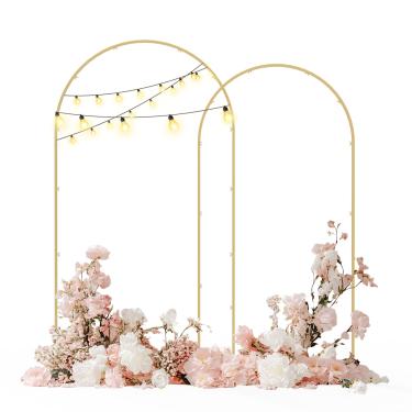 Imagem de Babenest Conjunto De Suporte De Fundo De Arco Dourado De 2, Suporte De Casamento De Arco De Metal De 7,2 Pés/8 Pés, Estrutura De Arco De Balão Para Cerimônia, Festa De Aniversário, Chá De Bebê, Deco