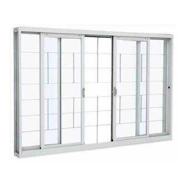 Imagem de Janela de Correr Grade Quadriculada em Aço 100 x 150 x 12 cm 4 Folhas 