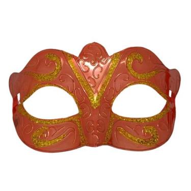 Imagem de Máscara Carnaval Metalizada Veneziana Glitter - Extra Festas, Vermelho