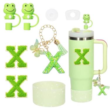 Imagem de Liangang Conjunto de acessórios de copo de 8 peças para Stanley 850 g 1,134 g, incluindo bota, tampa à prova de derramamento, 2 peças de capa de canudo Stanley e 2 peças de letras adesivas (verde X)