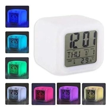 Imagem de Relogio digital despertador cubo colorido luminaria infantil led termo