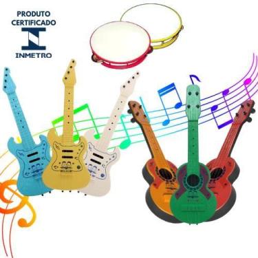 Imagem de Kit 3 Instrumentos Musical Violão Pandeiro Guitarra Infantil Brinquedo