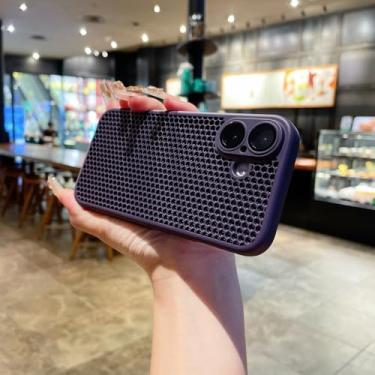 Imagem de Capa de celular de malha com dissipação de calor em formato de favo de mel para iPhone 16 15 14 Plus 13 12 11 Pro Max, capa de cor sólida com orifício de resfriamento respirável, roxo escuro, para i