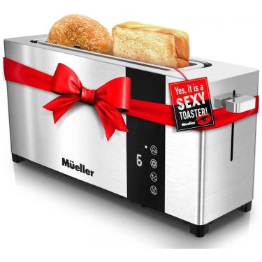 Imagem de Torradeira Elétrica 2 Fatias com 6 Níveis de Tostagem de Aço Inoxidável e Visor LCD, 800W 110V, Mueller Austria, Prata