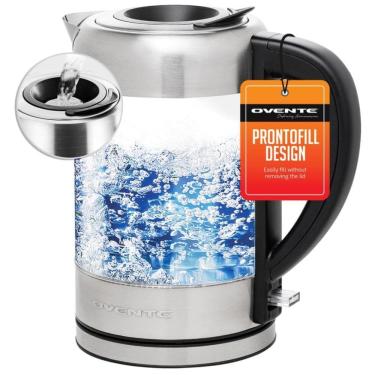 Imagem de Chaleira Elétrica de 1.7L com Desligamento Automático, Aço Inoxidável, 1500W, 110v, OVENTE KG612S, Prateado