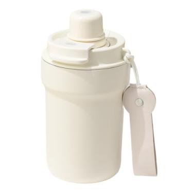 Imagem de Xícara de café moderna de aço inoxidável de camada dupla isolada a vácuo – 400 ml (corda) e 480 ml (cabo) | Caneca de bebida portátil elegante para bebidas quentes e frias (branca, 400 ml)