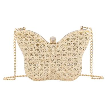 Imagem de Elenint Bolsa feminina elegante de borboleta com glitter para noite bolsa de ombro para festa de casamento, coquetel, formatura, Bolinhas brilhantes douradas, One Size