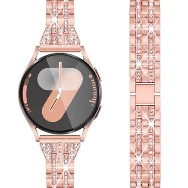Imagem de G-ficu Pulseira para Galaxy Watch 5 de 20 mm de diamante para Samsung Galaxy Watch 5 e 4 de 40 mm e 44 mm, pulseira feminina fina de metal de luxo para Watch 5 Pro/Watch 4 Classic 42 mm 46 mm/Watch 3 de 41 mm/Active 2 - ouro rosa