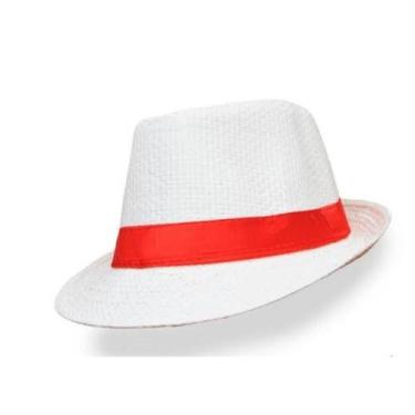 Imagem de CHAPÉU malandrinho branco com fita vermelha ou preta sambista pagodeir