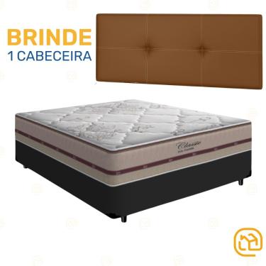 Imagem de Box Casal Preta + Cabeceira Painel Iris Marrom + Colchão Classic Molas Ensacadas 138cm