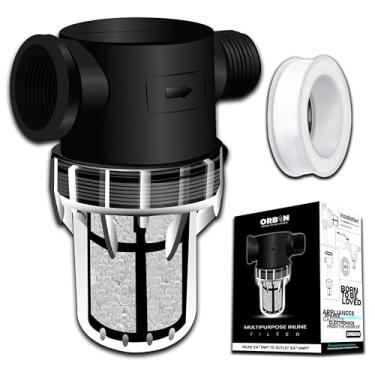 Imagem de ORBON Filtro de água em linha – 3/10.2 cm FNPT para MNPT, filtro de sedimentos de malha fina com bolas de resina de cristal para toda a casa, embaixo da pia, chuveiro, máquina de lavar, mangueira de