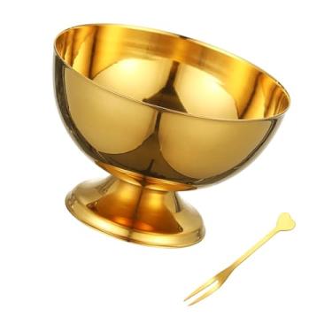 Imagem de DimyFew aço inoxidável Cream de xícara de salada de salada Copo de sobremesa de pé de pé alto caneca de milk -shake para festa, M Gold