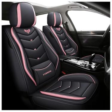 Imagem de ZHNGSU Capas de assento de carro de couro, conjunto completo de capas de assento de cobertura total com suporte fixo de madeira, capas de assento automotivas universais para carros, SUVs, caminhões e