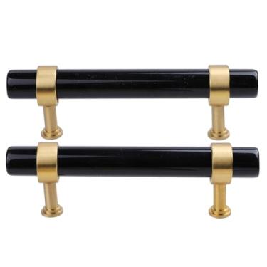 Imagem de SUNYIK Pacote com 2 puxadores cilíndricos de cristal para armário com parafusos, puxador de gaveta de pedra polida, puxadores de decoração de móveis para cômoda armário cozinha, obsidiana preta