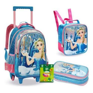 Imagem de Mochila Escolar Infantil Meninas Princesa Denlex Cor Azul De
