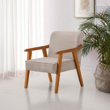 Imagem de Poltrona Decorativa Paola Base em Madeira Veludo Bege - CASA DA MADEIR