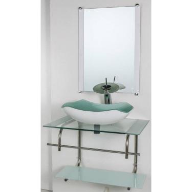 Imagem de Gabinete De Vidro Banheiro Inox 70Cm Cuba Abaulada Branco