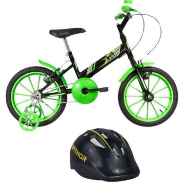 Imagem de Bicicleta Ultra Kids T Aro 16 Preto E Verde + Capacete Infantil Preto 