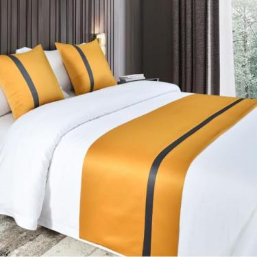 Imagem de Colchas de hotel de cor pura e sedosa para cama queen king size cachecol proteção moderna simples toalha de cama para decoração de hotel doméstico - dourado||50 x 180 cm para cama de 1,2 m