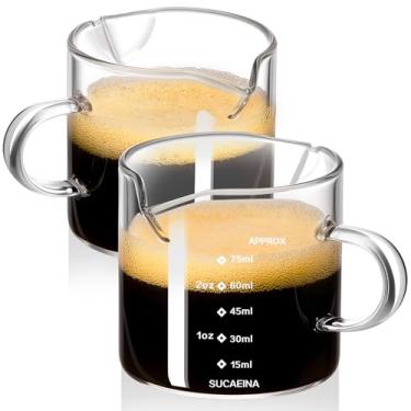 Imagem de gegewawa Conjunto de 2 xícaras de café expresso com alça, copo medidor de vidro de bico duplo com escala dupla, copo de shot expresso com boca em forma de V, acessórios de café expresso, 70,9 g (2)