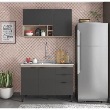 Imagem de Balcão de Pia 120m sem Tampo com Aéreo com Nicho e 2 Portas Firenze- Avena Touch/ Grafito Demóbile 