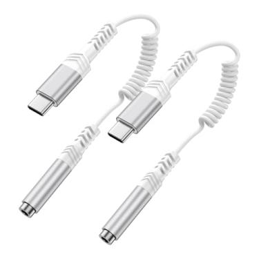 Imagem de Adaptador USB C enrolado para fone de ouvido fêmea de 3,5 mm, tipo C para cabo dongle de áudio auxiliar para Samsung Galaxy A56/A16/A15/A36/A26/S25/S24 Ultra iPhone 16e/16/15 Pro Max/Plus Pixel 9 Pro