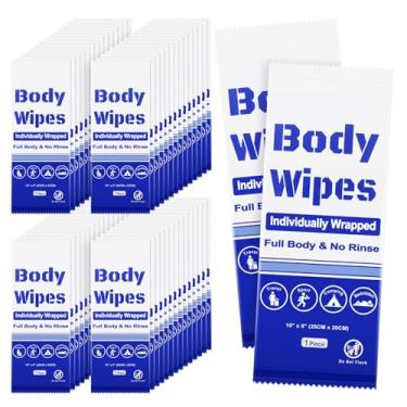 Imagem de Toalhetes corporais descartáveis, lenços de banho embalados individualmente a granel, sem enxágue, lenços de chuveiro grandes para viagens ao ar livre, acampamento após a academia (azul-127, 19,8 x 25