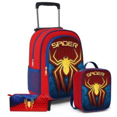 Imagem de Kit Mochila Masculina Rodinha Infantil com Estojo grande e Lancheira T
