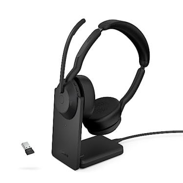 Imagem de Jabra Fone de ouvido estéreo sem fio Evolve2 55 – Suporte de carregamento, tecnologia AirComfort, microfones com cancelamento de ruído e cancelamento ativo de ruído – Funciona com plataformas UC como