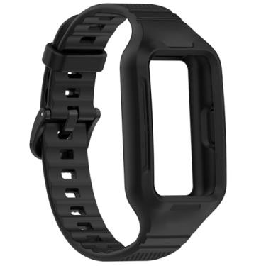 Imagem de AWADUO Pulseira de silicone ajustável inteligente de substituição compatível com Huawei Band 10/10 NFC/9/9 NFC/8/8 NFC, pulseira respirável, macia e durável (orifício circular/preto)