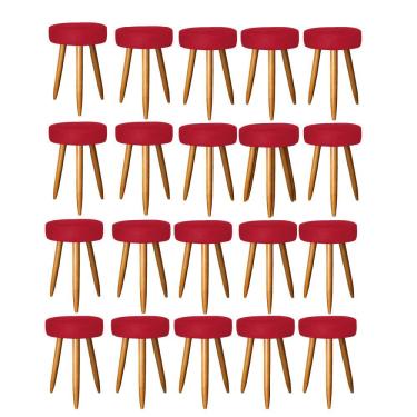 Imagem de Kit 20 Banqueta Alta Julia 50Cm Bar Cozinha Bistrô Pé Palito Castanho Suede Vermelho