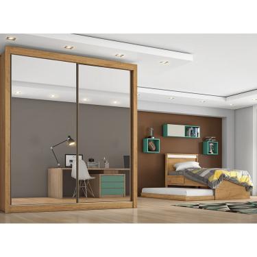 Imagem de Roupeiro Zurique 2 Portas Espelhada 100 Mdf Amendoa/ Off White