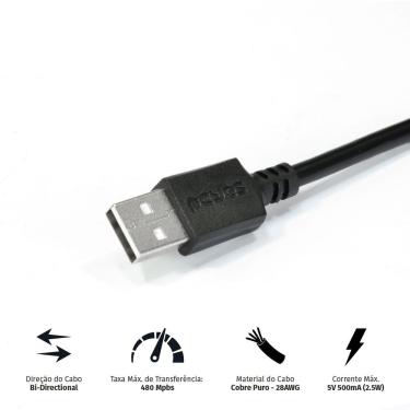 Imagem de Cabo Para Impressora Usb A 2.0 Macho Para Usb B 2.0 Macho 28Awg Puro Cobre 2 Metros - Puabm2-2