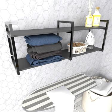 Imagem de Prateleira Industrial Lavanderia Preto Area De Serviço Nicho Multi Uso Simples Estante Mdf