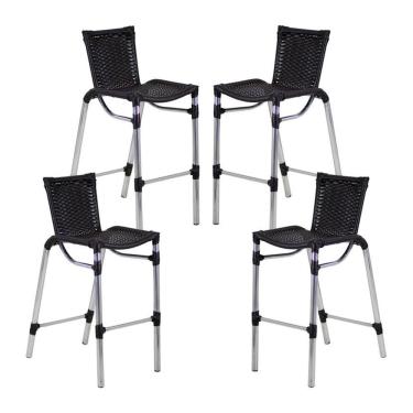 Imagem de 4 Banquetas Alumínio Fortaleza Alta Para Balcão Edícula Cozinha Bar Preto
