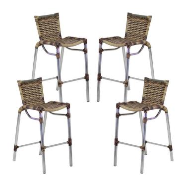 Imagem de 4 Banquetas Em Alumínio Fortaleza Alta Com Encosto Para Cozinha Edícula E Balcão Capuccino