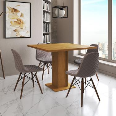 Imagem de Mesa Jantar Londres Quadrada Canela 90Cm 4 Cadeiras Eames Estofadas Nude Médio Madeira