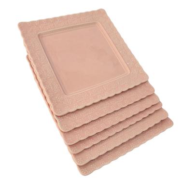 Imagem de Jogo Pratos Sobremesa Quadrados Rosa 6 Unid.