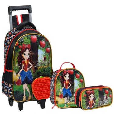 Imagem de Kit Mochila Lancheira Estojo Escolar Menina Maça Applegirl Branca De Neve Princesa