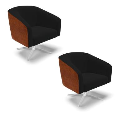 Imagem de Cadeira Sala De Jantar Giratória Cromada Kit 2 Stella Noz/linho D03 - D'rossi Cor Preto